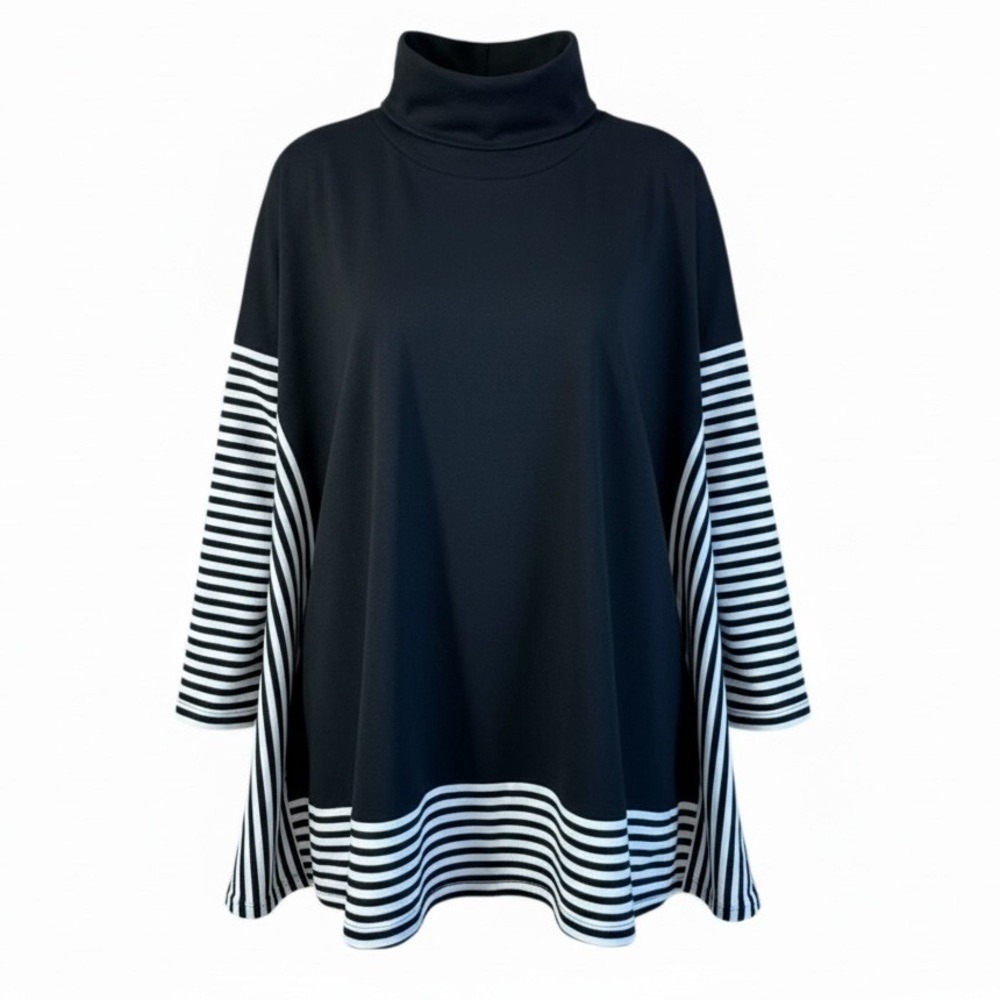 Blushing Brunette Oversized Striped Tunic Sweater Mock Neck Lagenlook Small S